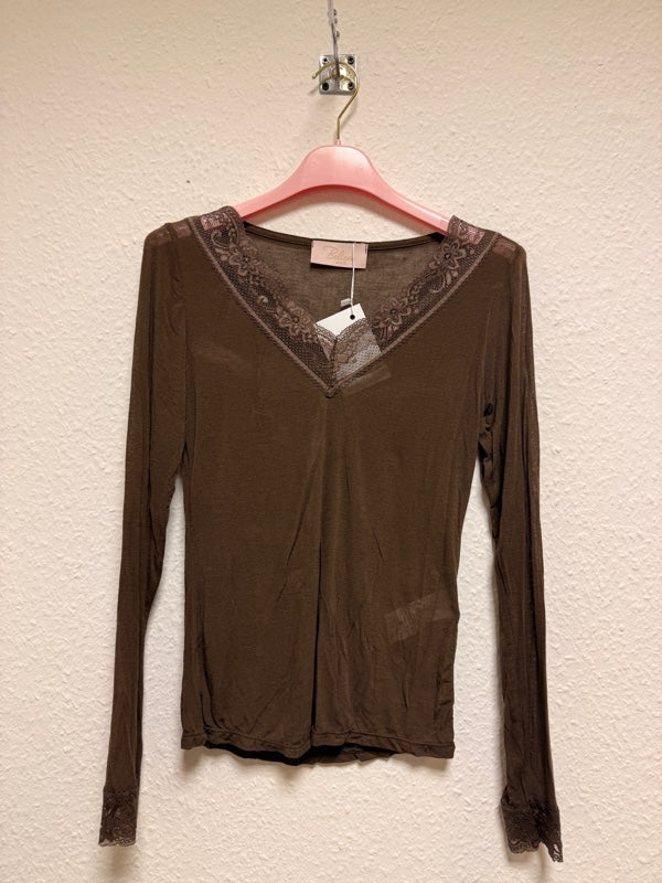 Bluse durchsichtig mit Muster am Kragen